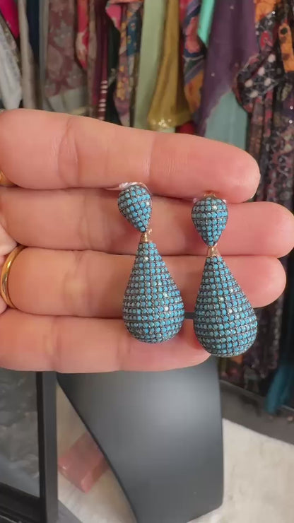 Pure 92.5 Silver turquoise nano setting earrings