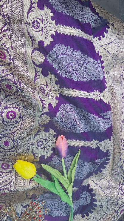 Rani Purple Pure Katan by katan banarasi Handloom silk saree