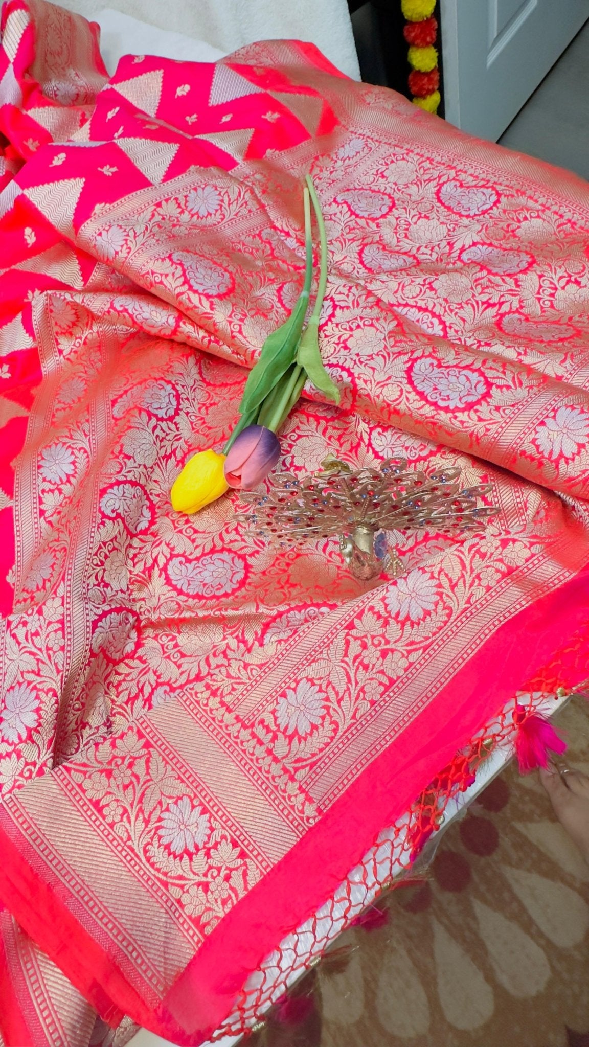 Rani pink Pure Katan by katan banarasi Handloom silk saree - My Store