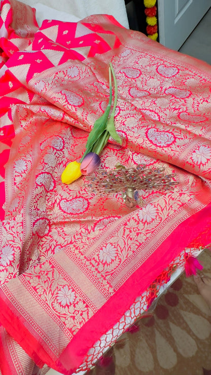 Rani pink Pure Katan by katan banarasi Handloom silk saree - My Store