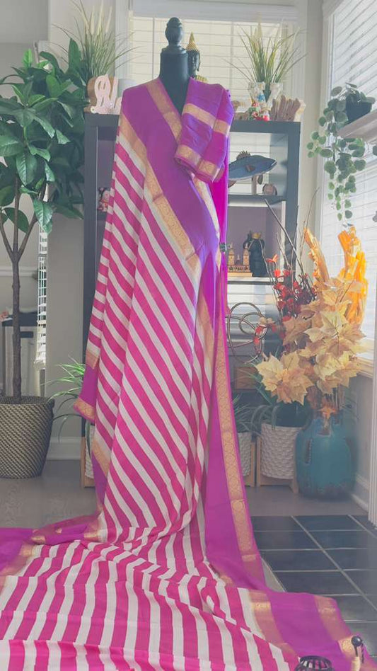 Rani Pink Strap Style with Rani Pink Pallu Pure Mysore Silk Handloom Saree - My Store