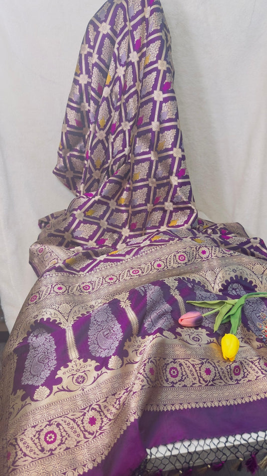 Rani Purple Pure Katan by katan banarasi Handloom silk saree - My Store