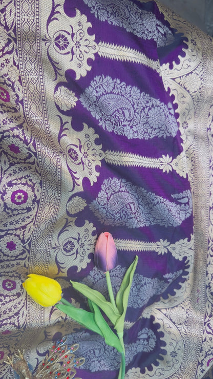 Rani Purple Pure Katan by katan banarasi Handloom silk saree - My Store