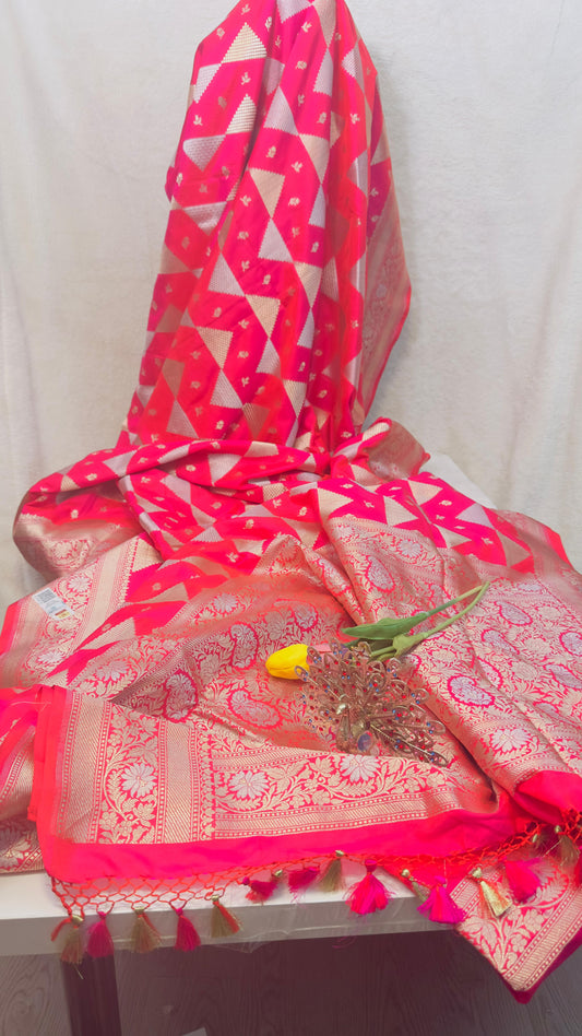 Rani pink Pure Katan by katan banarasi Handloom silk saree