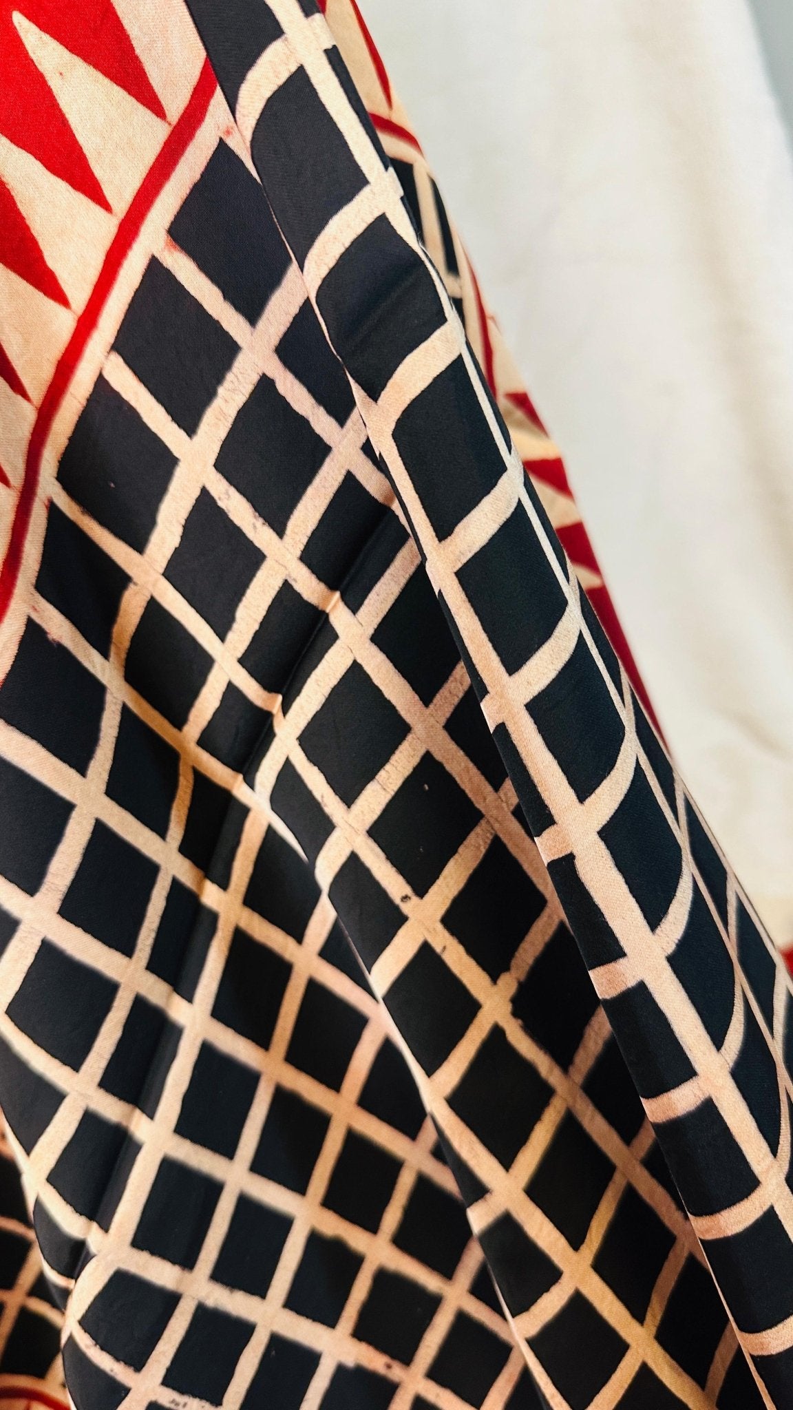 Red Stripe Ajrakh natural dye Hand block print pure Modal silk saree - My Store