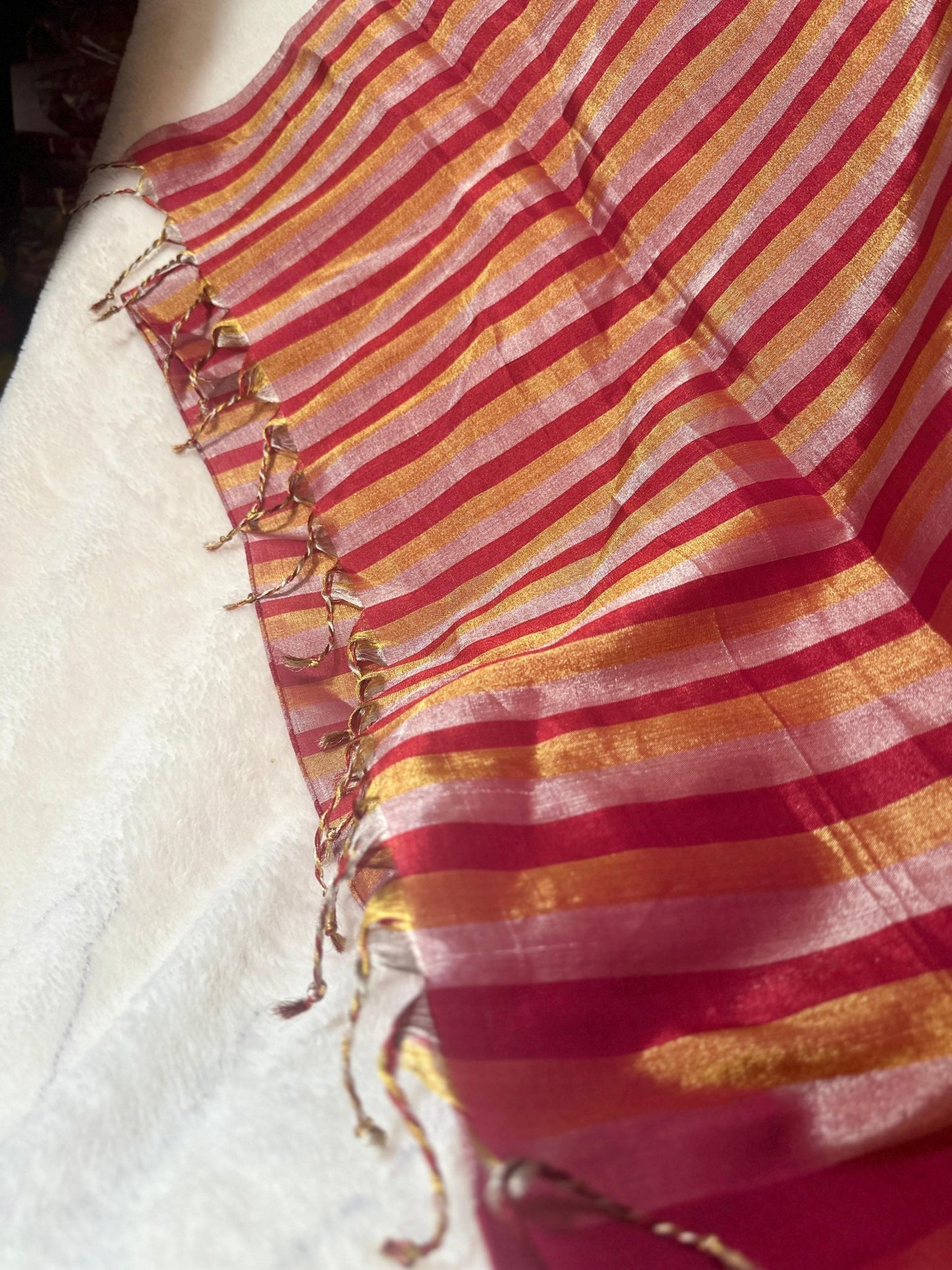 Red with Golden*Silver pure Chanderi Pattu silk handloom Saree - My Store