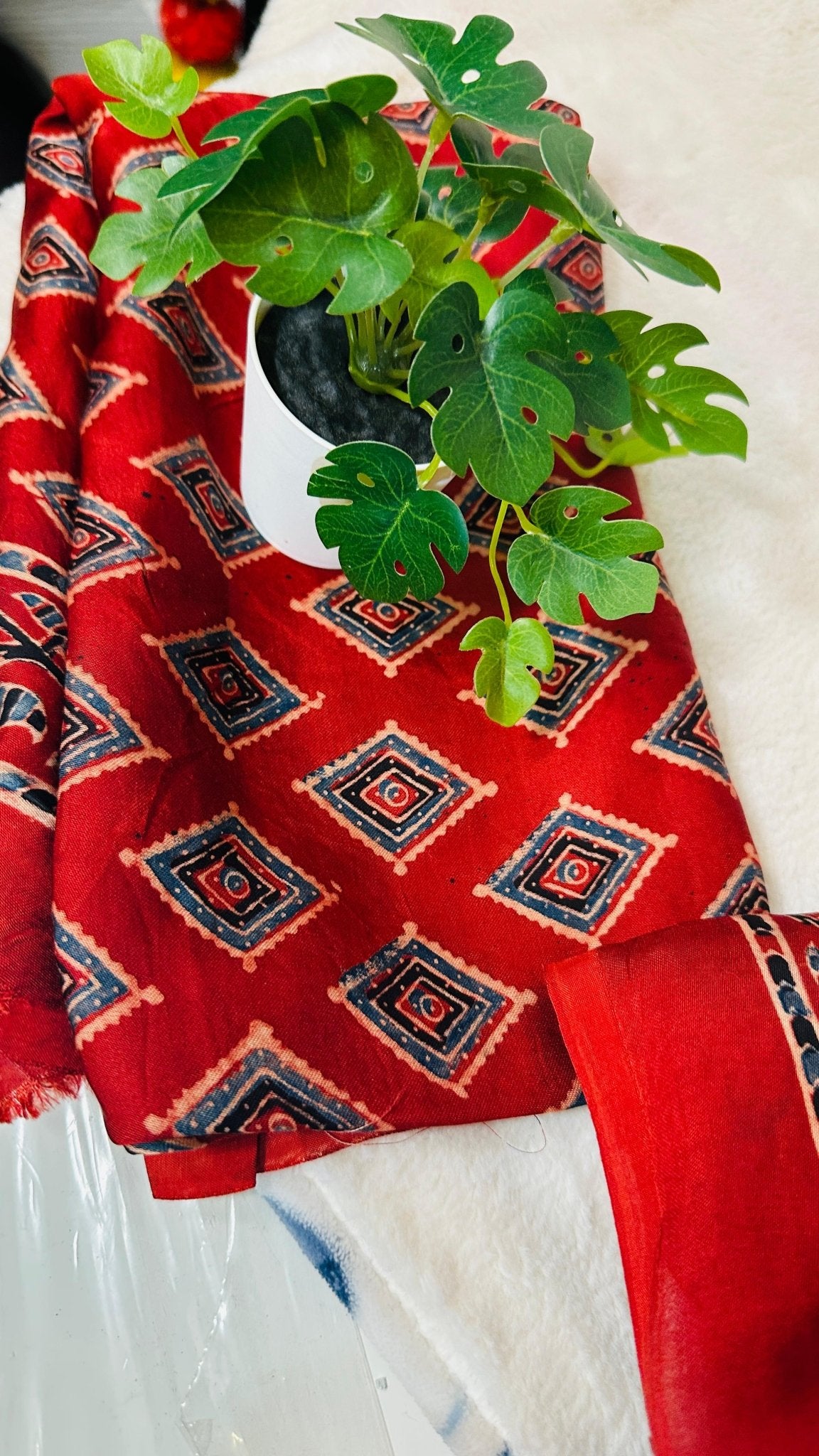 Red*Black Kajukatli Ajrakh natural dye Hand block print pure Modal silk saree - My Store