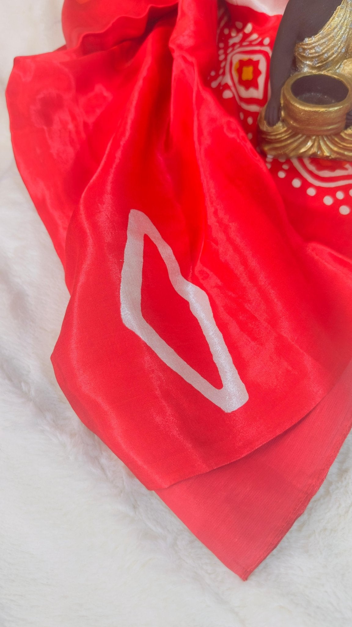 Red*White Ajrakh Chemical dye Hand block print pure Modal silk saree - My Store