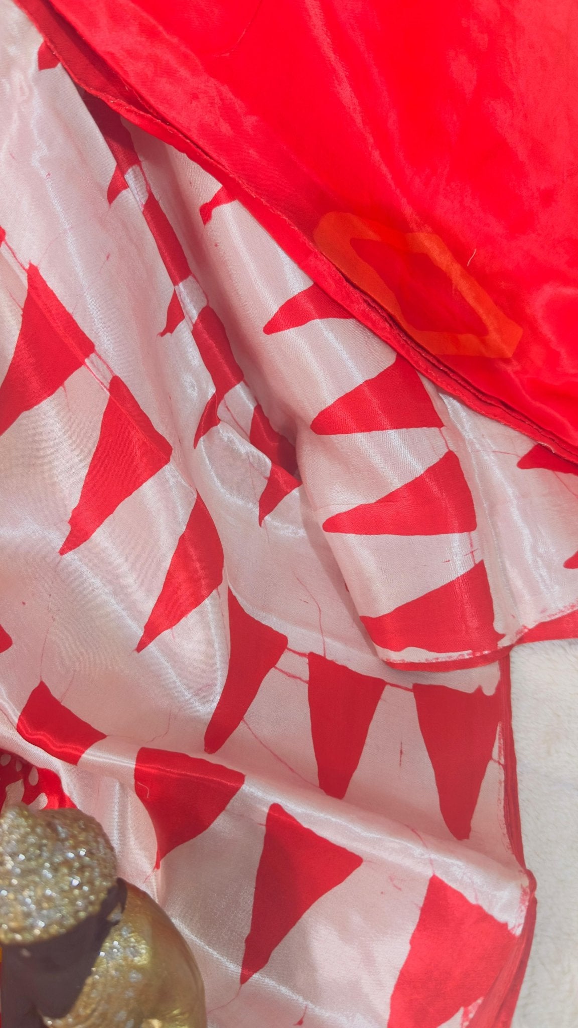 Red*White Ajrakh Chemical dye Hand block print pure Modal silk saree - My Store