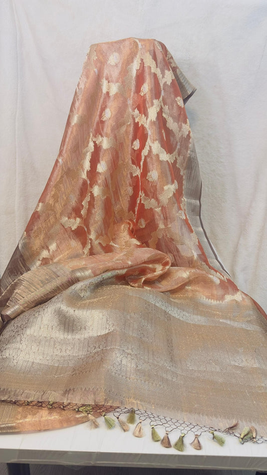 Rose Gold pure tissue Banarasi handloom silk Banarasi saree - My Store