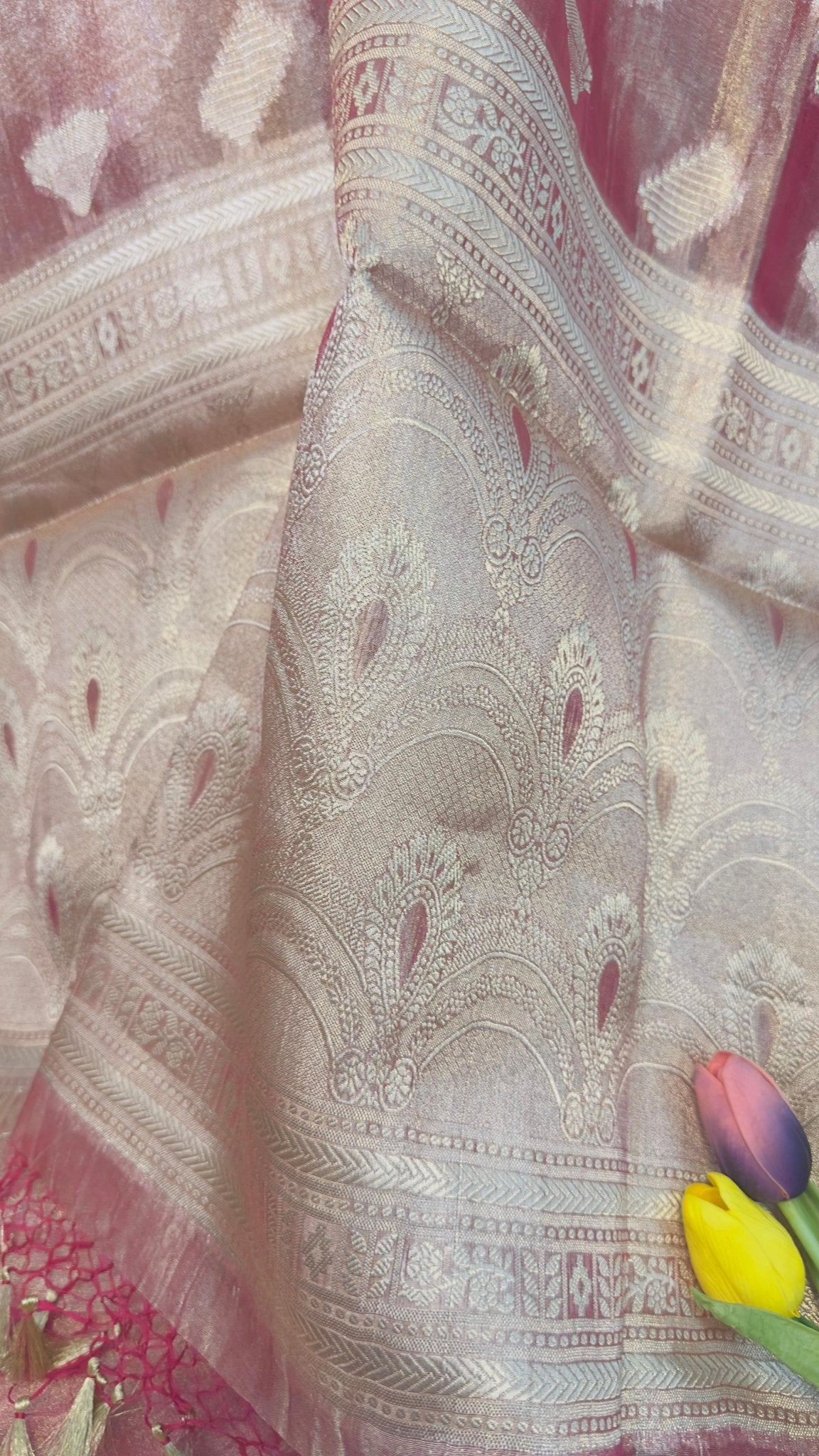 Rose pink pure tissue Banarasi handloom saree - My Store