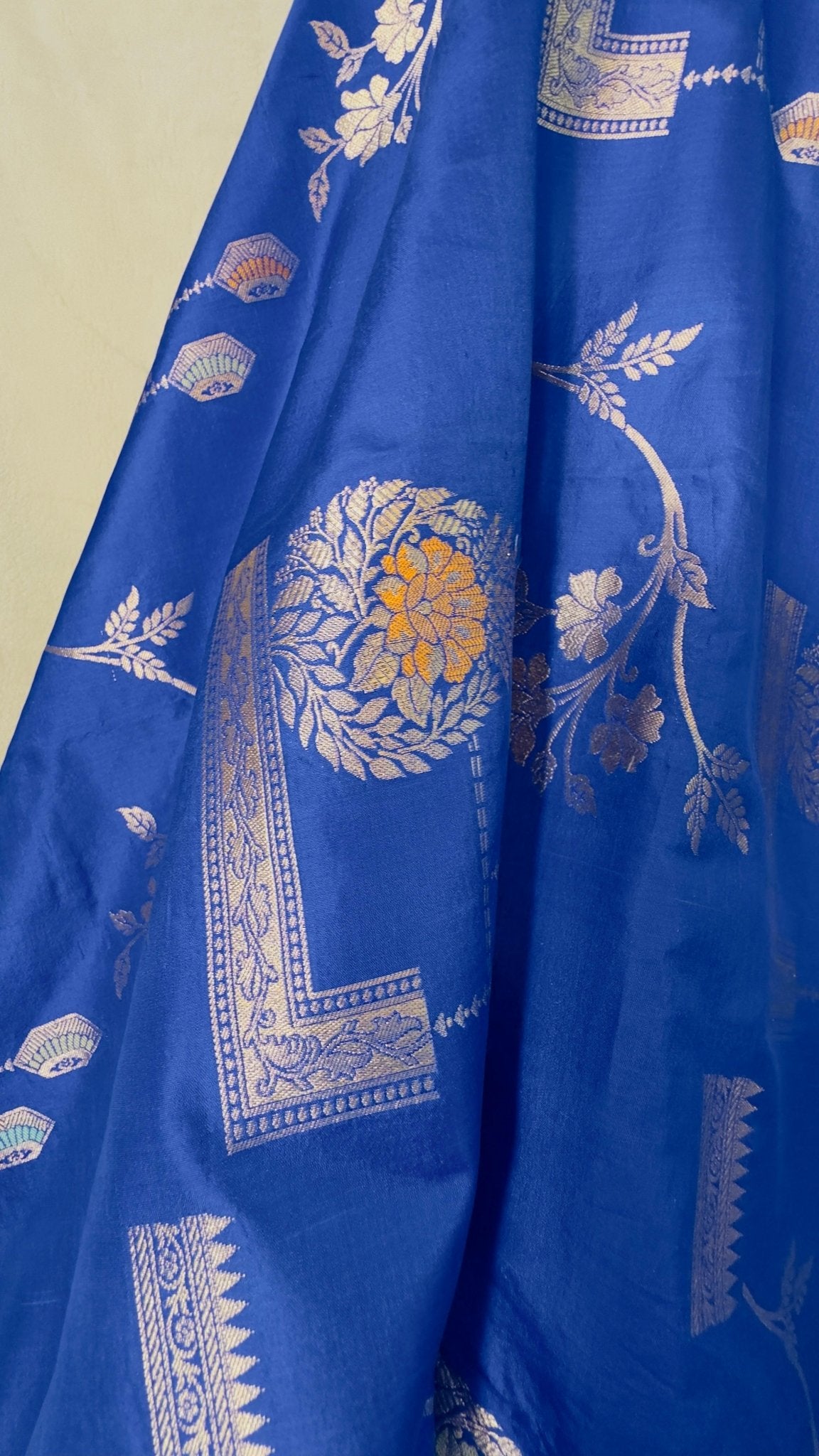 Royal Blue Pure Katan by katan handloom silk Banarasi saree - My Store