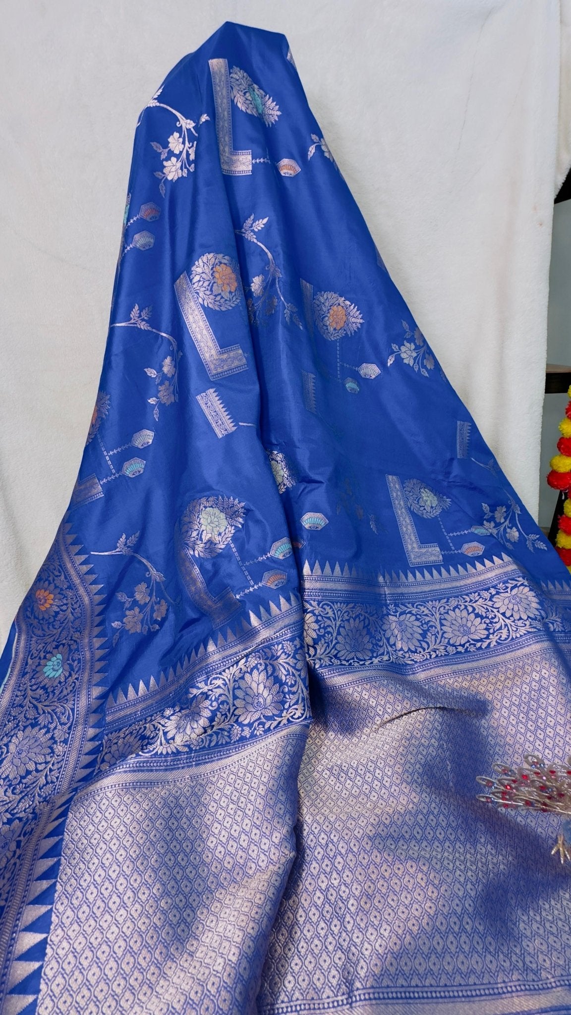 Royal Blue Pure Katan by katan handloom silk Banarasi saree - My Store