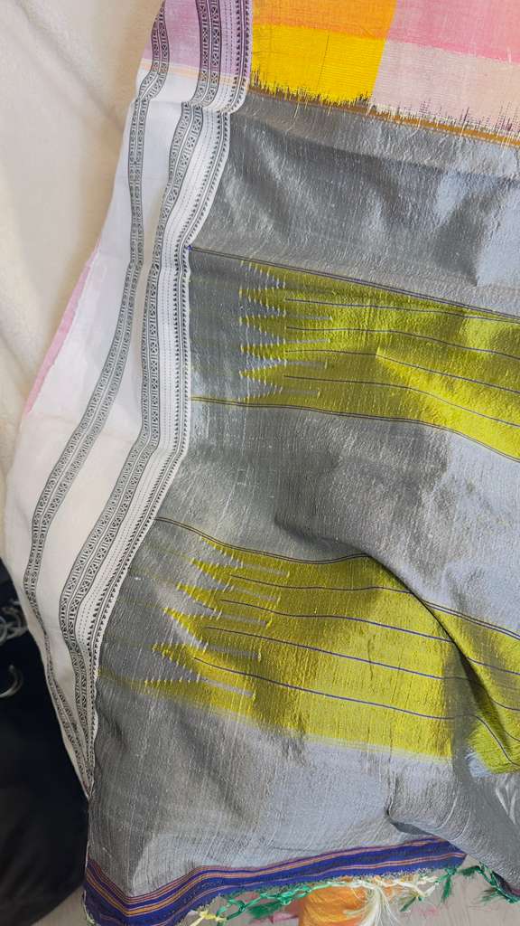 Rust Orange with baby pink short colour effect pure SICO Ilkal Handloom Saree - My Store