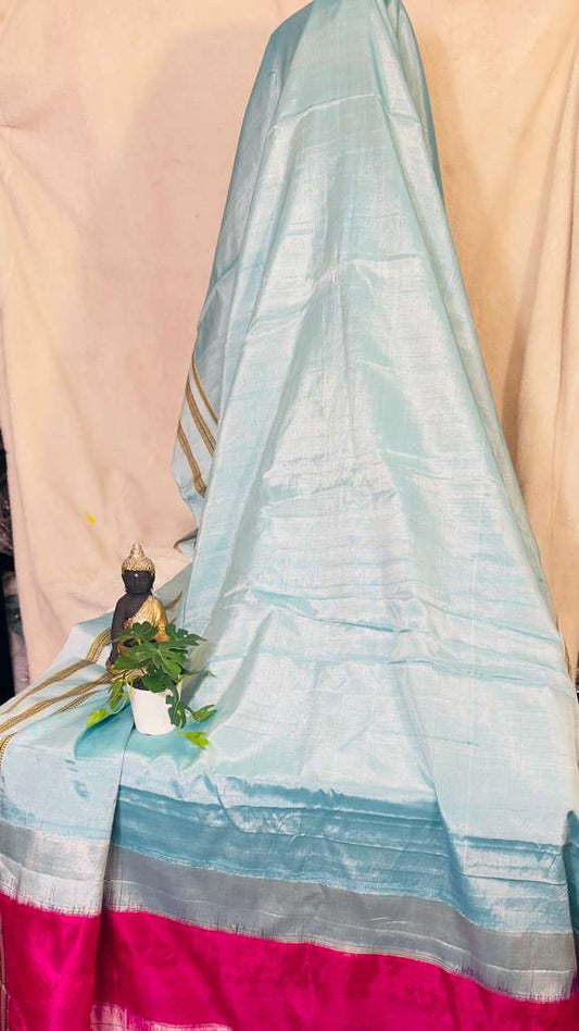 Sky Blue pure SICO Ilkal Handloom Saree - My Store