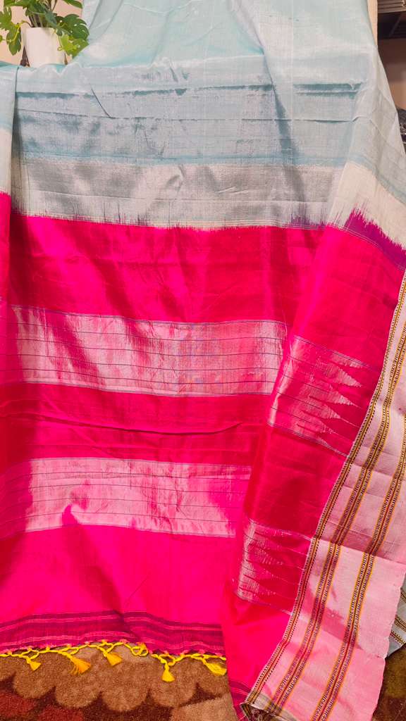 Sky Blue pure SICO Ilkal Handloom Saree - My Store