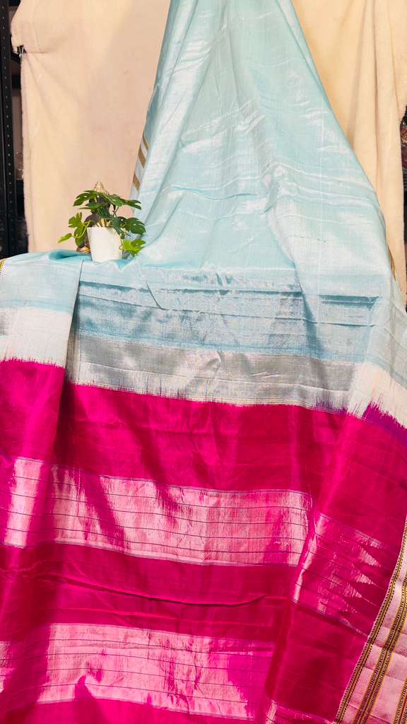 Sky Blue pure SICO Ilkal Handloom Saree - My Store