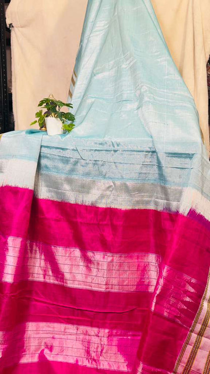 Sky Blue pure SICO Ilkal Handloom Saree - My Store