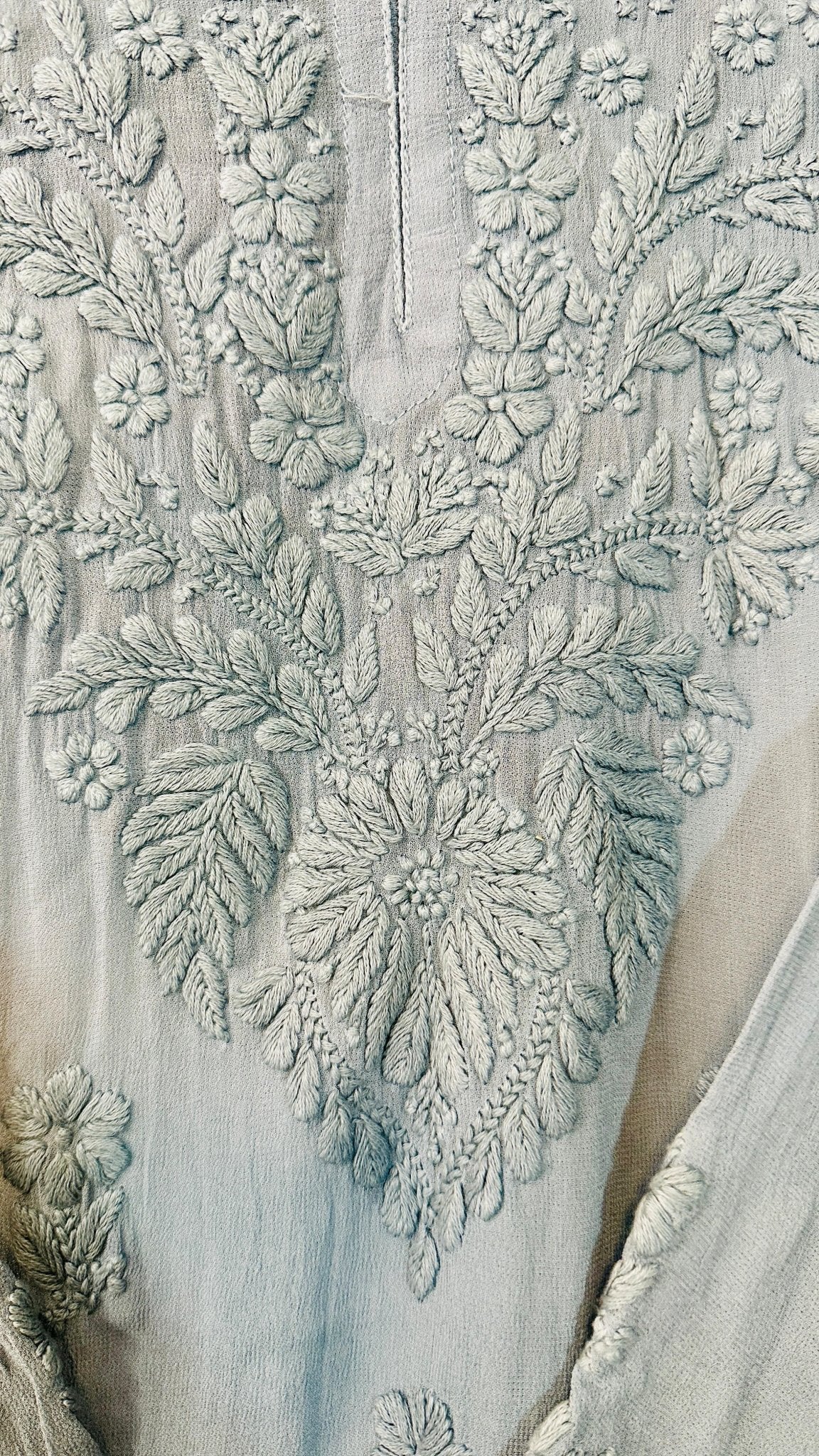 Steal Grey tone on tone Viscose Chikankari Kurti with 3D Chikankari - My Store