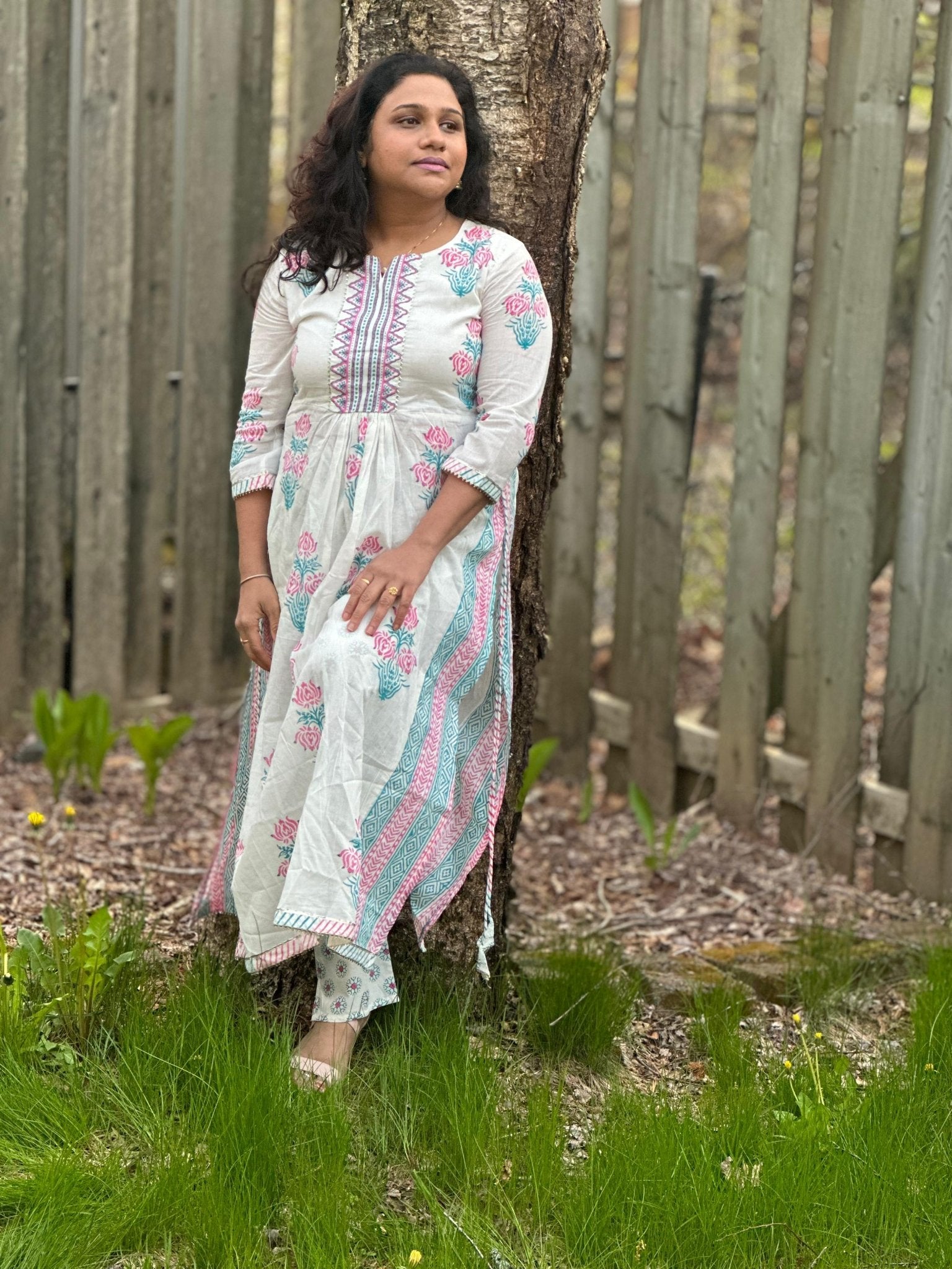 White Cord set highlighted with blue thread work - My Store