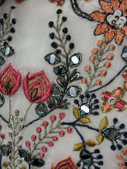 White Indowestern Sharara highlighted with embroidery & mirror - My Store